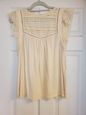 Loft Women’s Cream Eyelet Flutter Sleeve Top